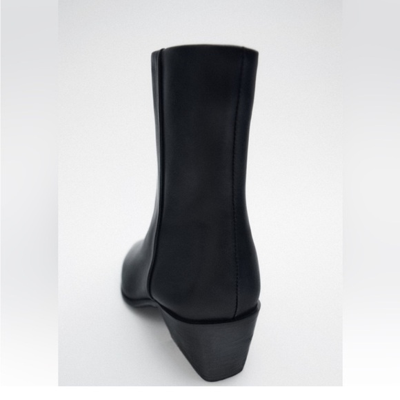 Zara Block Heel Leather Ankle Boots - Picture 3 of 8